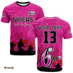 custom text and number sydney sixers cricket t shirt anzac day camouflage poppy lest we forget