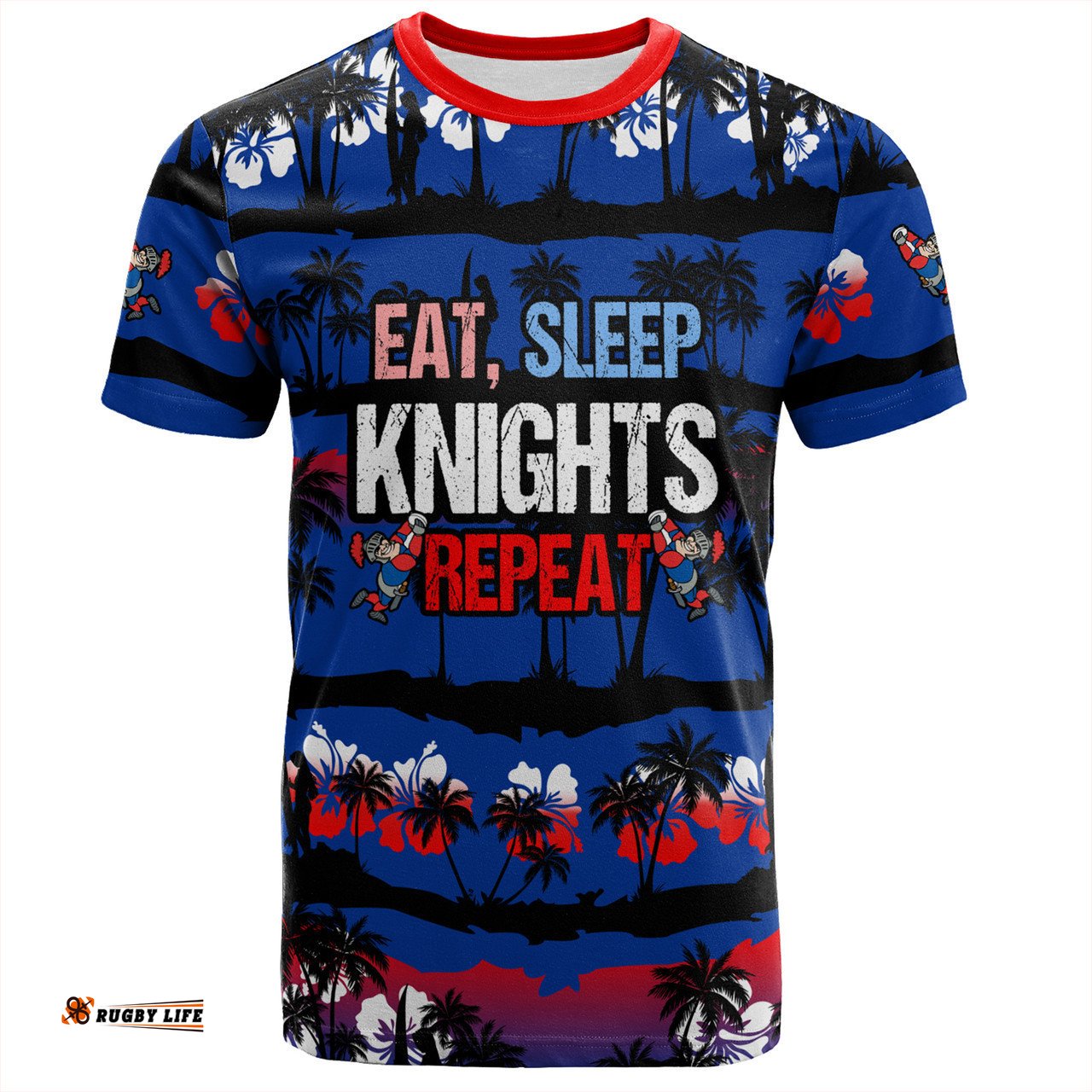 Amazing Aussie Newcastle Knights Sport T-Shirt - Eat Sleep Repeat With Tropical Patterns
