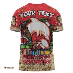 Amazing Aussie Redcliffe Dolphins Christmas Custom T-shirt - Merry Christmas Our Beloved Team With Aboriginal Dot Art Pattern T-shirt