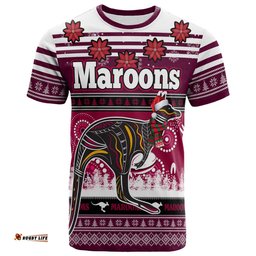Amazing Aussie Maroons Rugby Christmas T-shirt - Custom Maroons Ugly Christmas and Aboriginal Inspired T-shirt