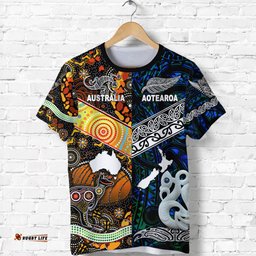 new zealand maori aotearoa and australia aboriginal t shirt together blue