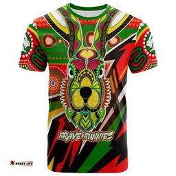 Amazing Aussie South Sydney Rabbitohs T-shirt - Brave Bunnies Go the Mighty Heroes Indigenous T-shirt