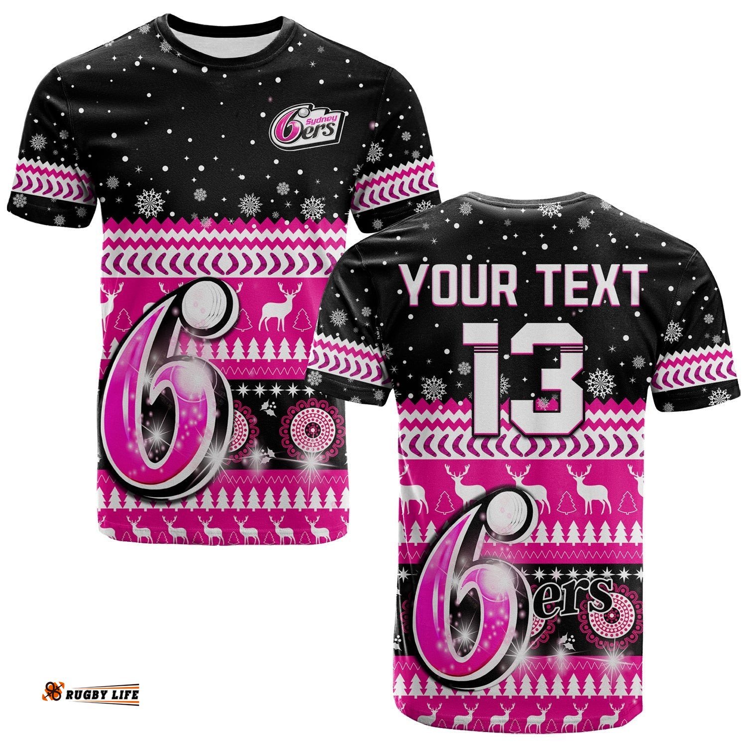 custom text and number sydney sixers cricket t shirt christmas aboriginal