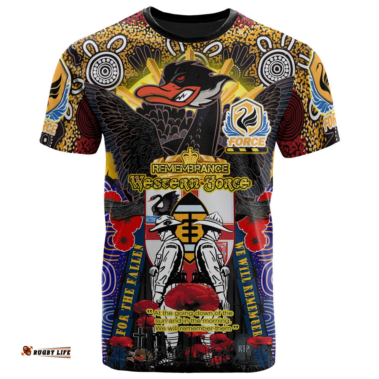 Amazing Aussie Australia Force Custom T-shirt - Remembrance Force With Black Swan Patterns And Poppy Flower