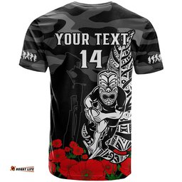 custom text and number warriors anzac 2023 t shirt nz fern camouflage poppy mix aboriginal