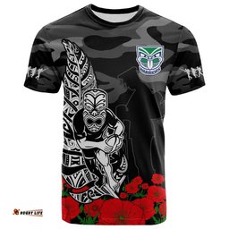 custom text and number warriors anzac 2023 t shirt nz fern camouflage poppy mix aboriginal