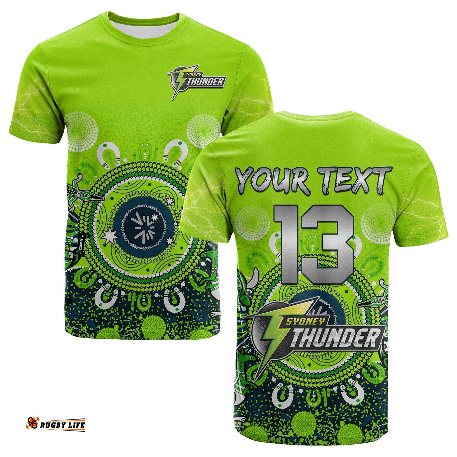 custom text and number sydney thunder t shirt cricket aboriginal