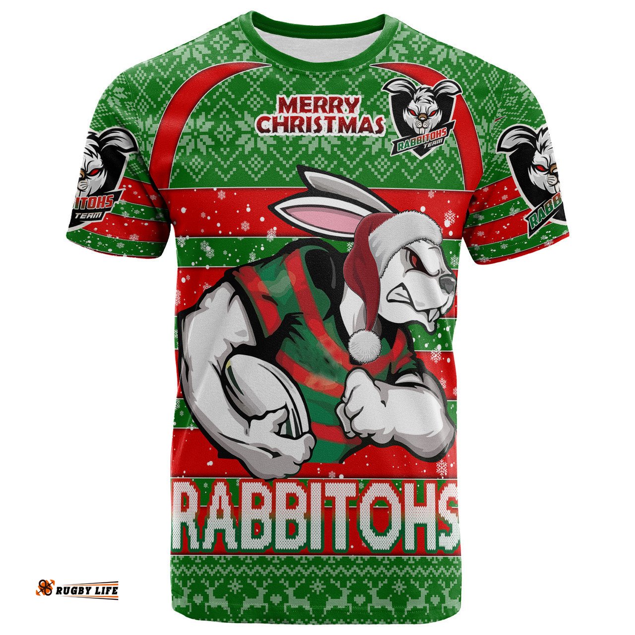 Amazing Aussie South Sydney Rabbitohs T-shirt - South Sydney Rabbitohs Merry Christmas With Snowflake Pattern T-shirt