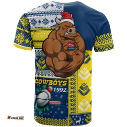 Amazing Aussie North Queensland Cowboys T-shirt - Custom Christmas Snowflakes North Queensland Cowboys Mascot T-shirt