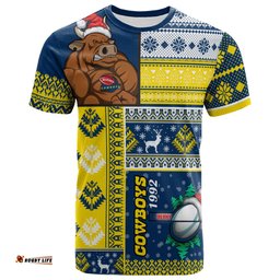 Amazing Aussie North Queensland Cowboys T-shirt - Custom Christmas Snowflakes North Queensland Cowboys Mascot T-shirt