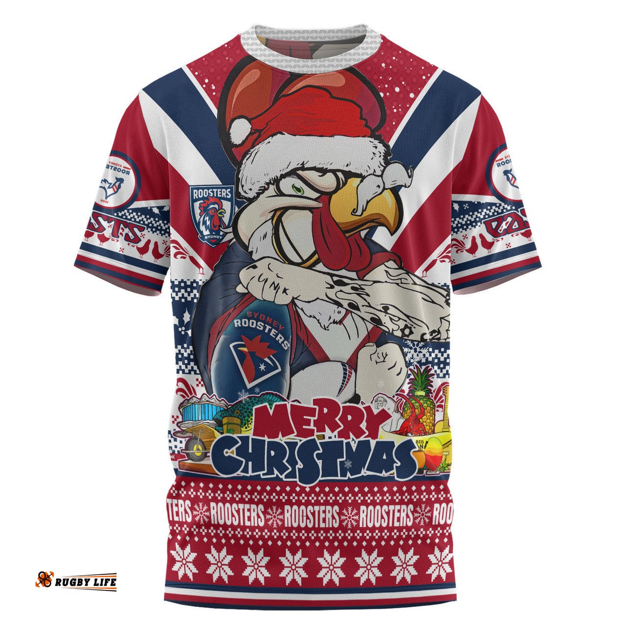 Amazing Aussie Sydney Roosters Christmas Custom T-Shirt - Easts Rooster Santa Aussie Big Things T-Shirt