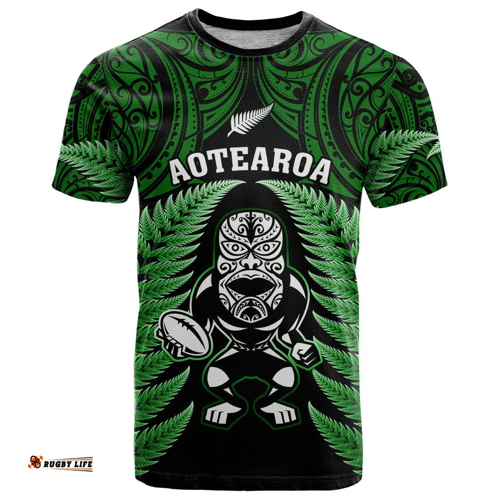 new zealand aotearoa rugby t shirt nz tiki with maori fern world cup green version