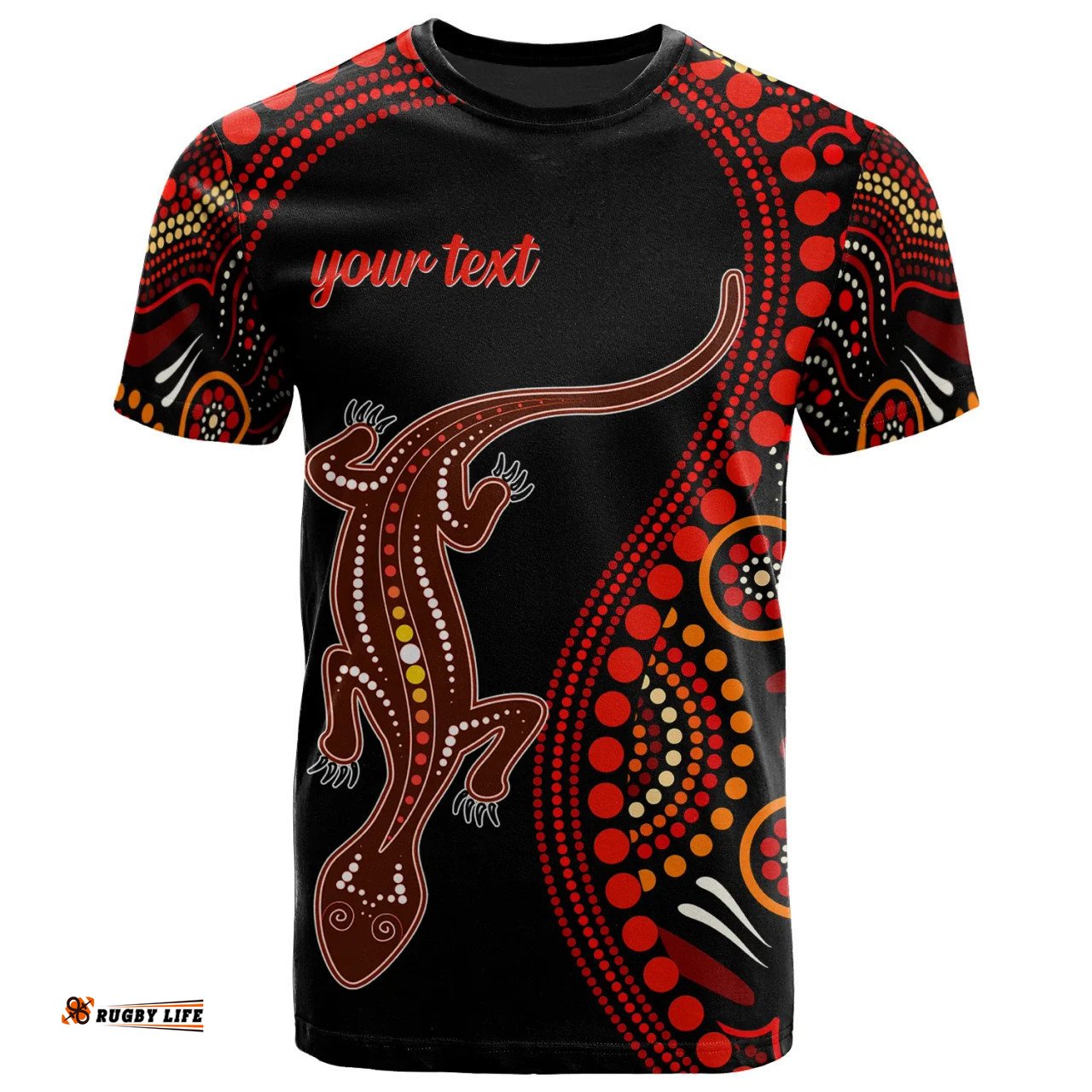 Amazing Aussie Australia Aboriginal Inspired Custom T-Shirt - Aboriginal Inspired Lizard With Dot Painting Pattern