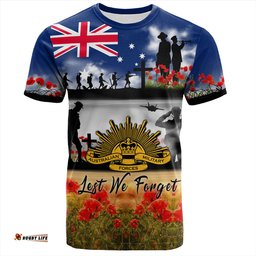 Amazing Aussie Australia T-Shirt Lest We Forget Poppies And Soldiers Army Style