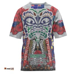 Amazing Aussie New Zealand Warriors Anzac Watercolor Custom T-Shirt - Remembrance Anzac Day With Maori Tiki Mask And Poppy Flower