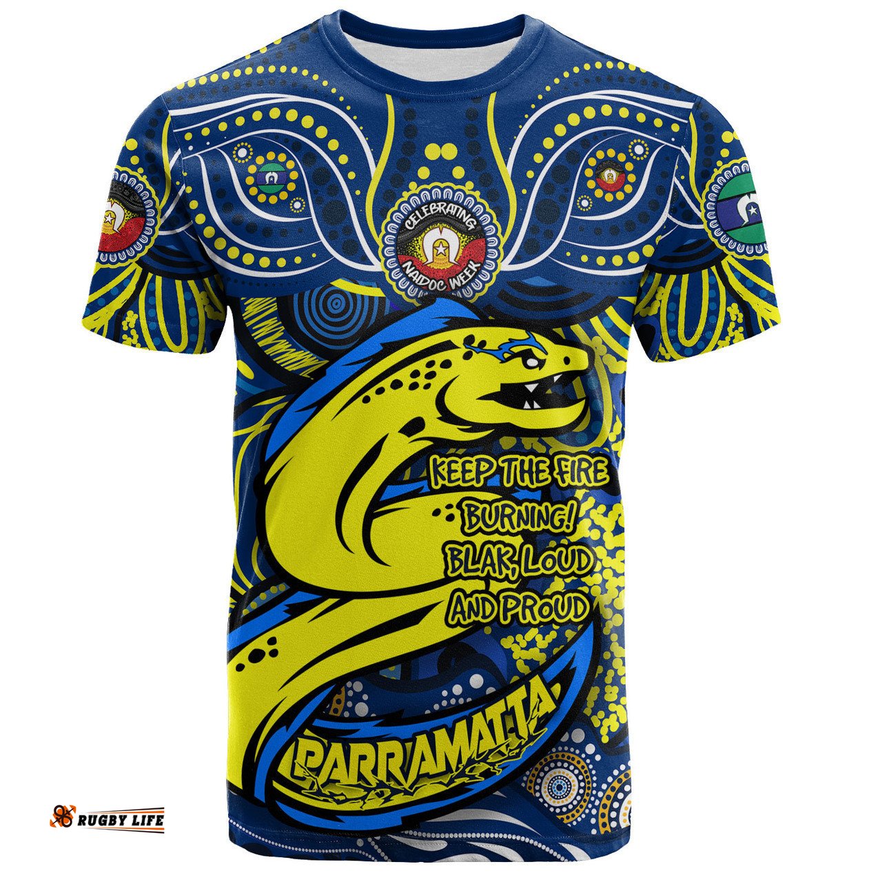 Amazing Aussie Parramatta Eels T-Shirt Celebrating Naidoc Week 2024 Aboriginal Dot Art Inspired