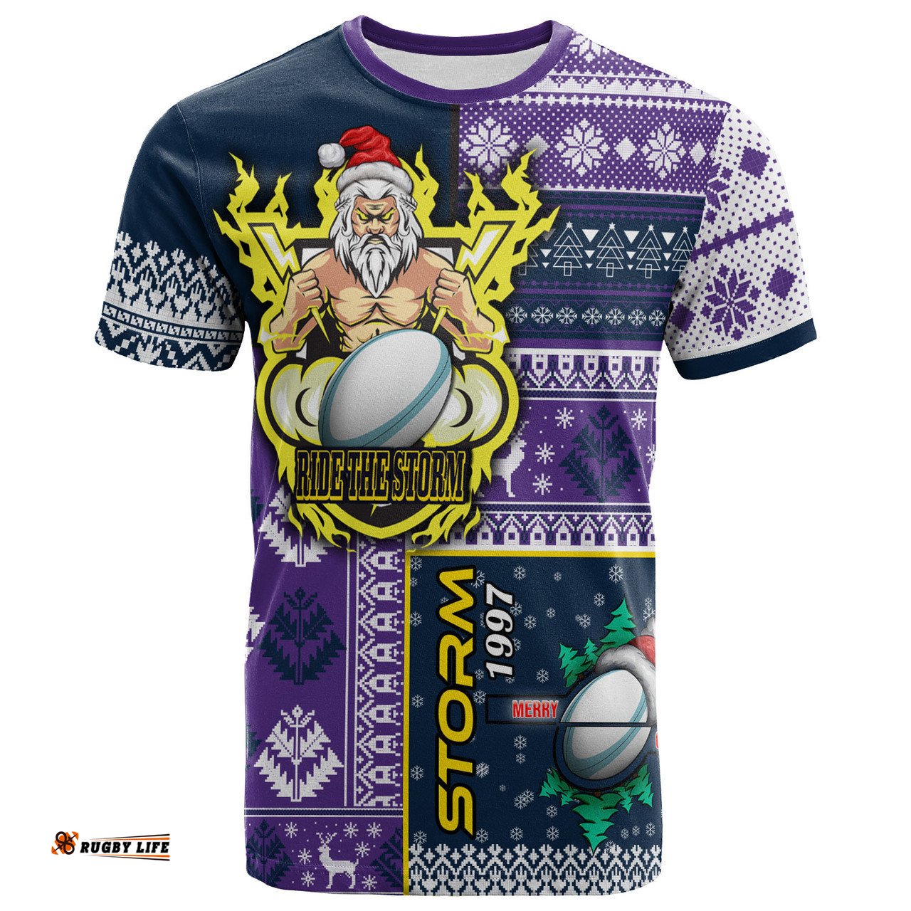 Amazing Aussie Melbourne Storm T-shirt - Custom Christmas Snowflakes Melbourne Storm Mascot T-shirt