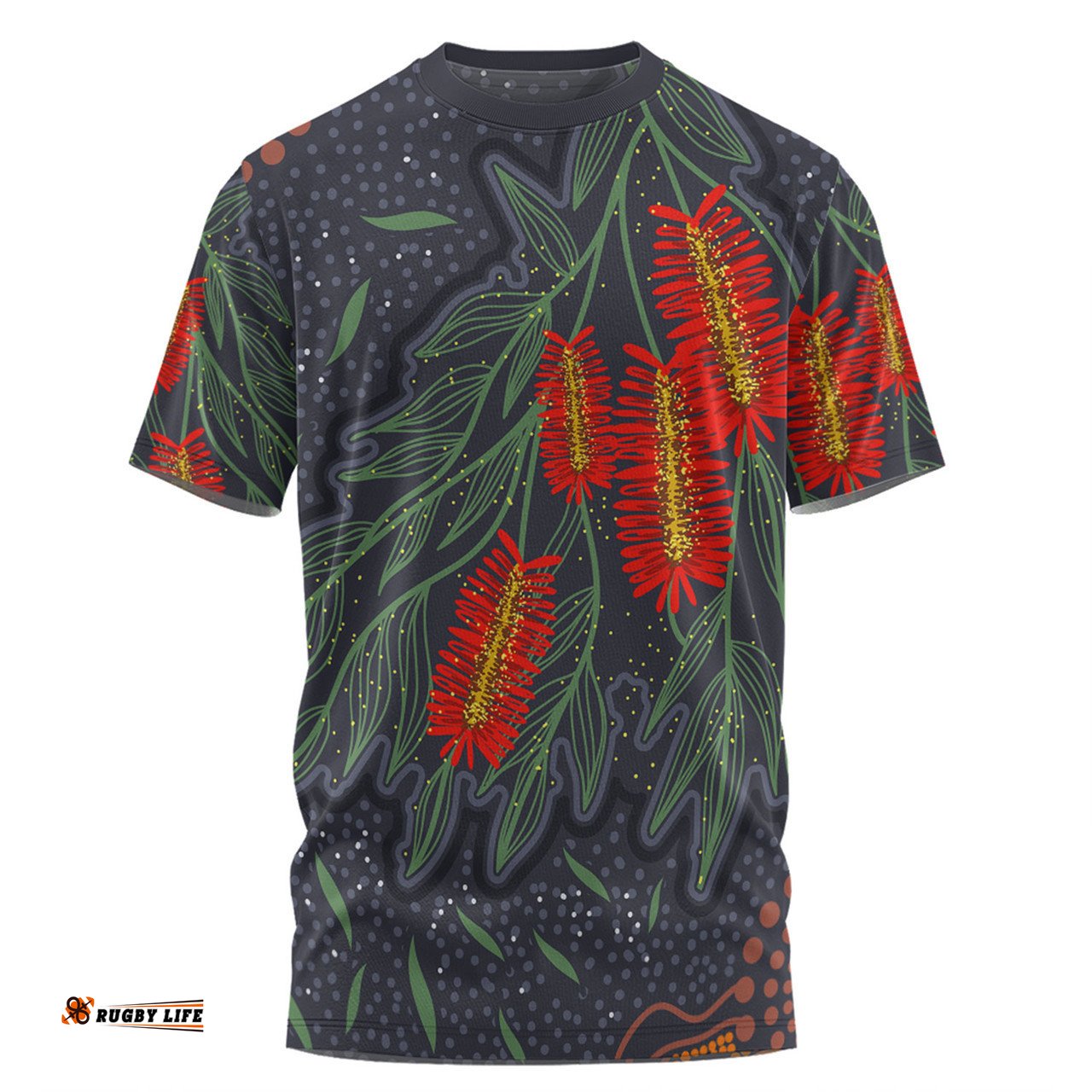 Amazing Aussie Australia Flowers Aboriginal T-shirt - Bottle Brush Medicinal Plant Art T-shirt