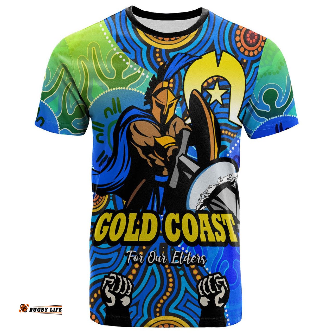 Amazing Aussie Gold Coast Titans Naidoc Custom T-shirt -Naidoc Week and Torres Strait Island with Aboriginal Inspired Dot Painting Style T-shirt