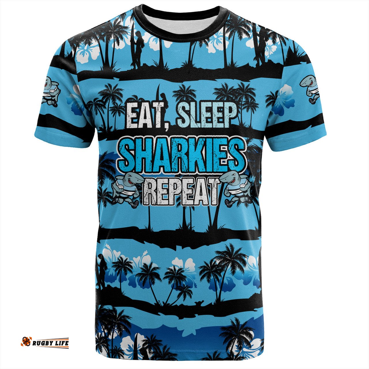 Amazing Aussie Cronulla-Sutherland Sharks T-Shirt - Eat Sleep Repeat With Tropical Patterns