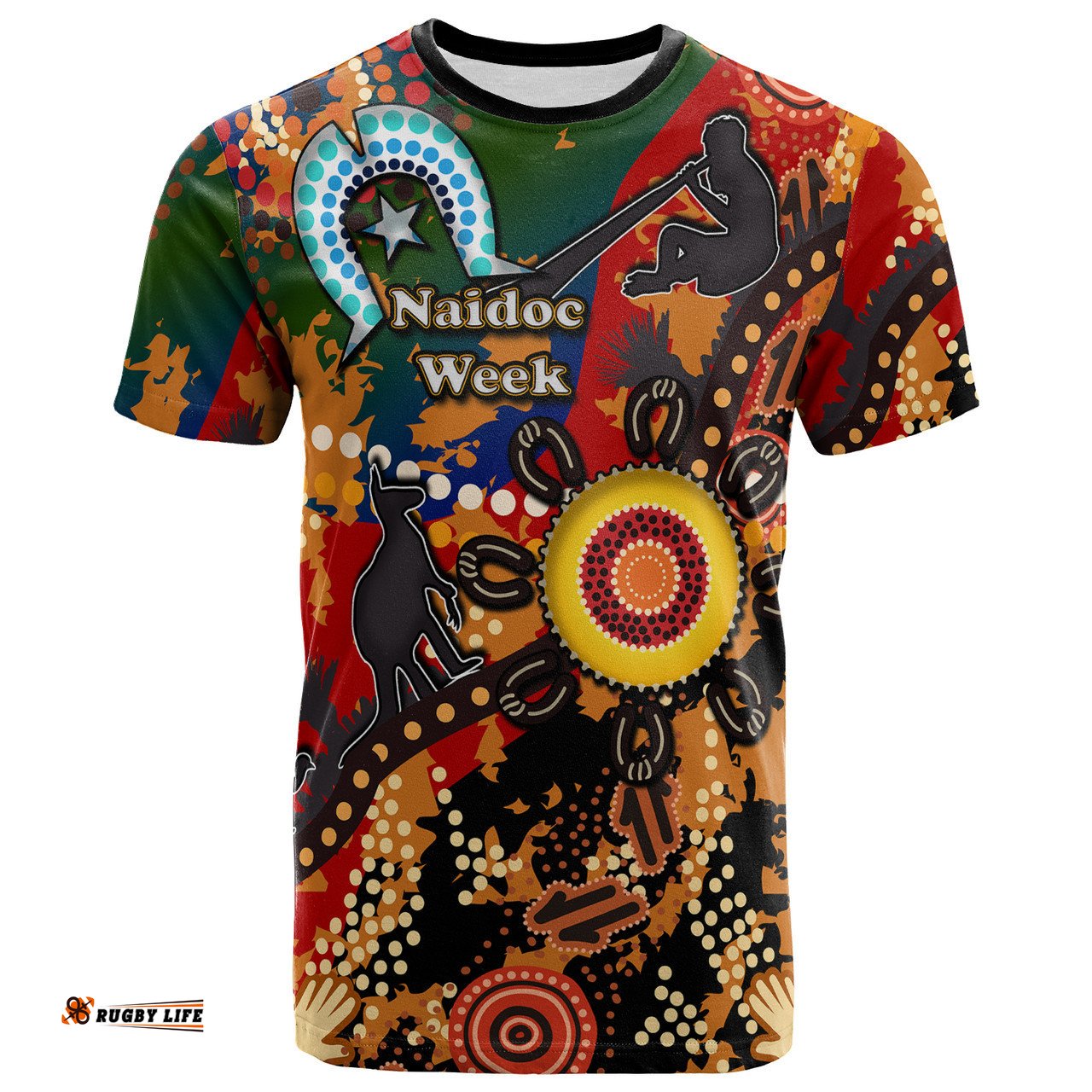 Amazing Aussie Australia Naidoc Week T-Shirt - Custom Naidoc Aboriginal Inspired Dot Art Painting With Native Kangaroo "Get up, Stand up, Show up," T-Shirt
