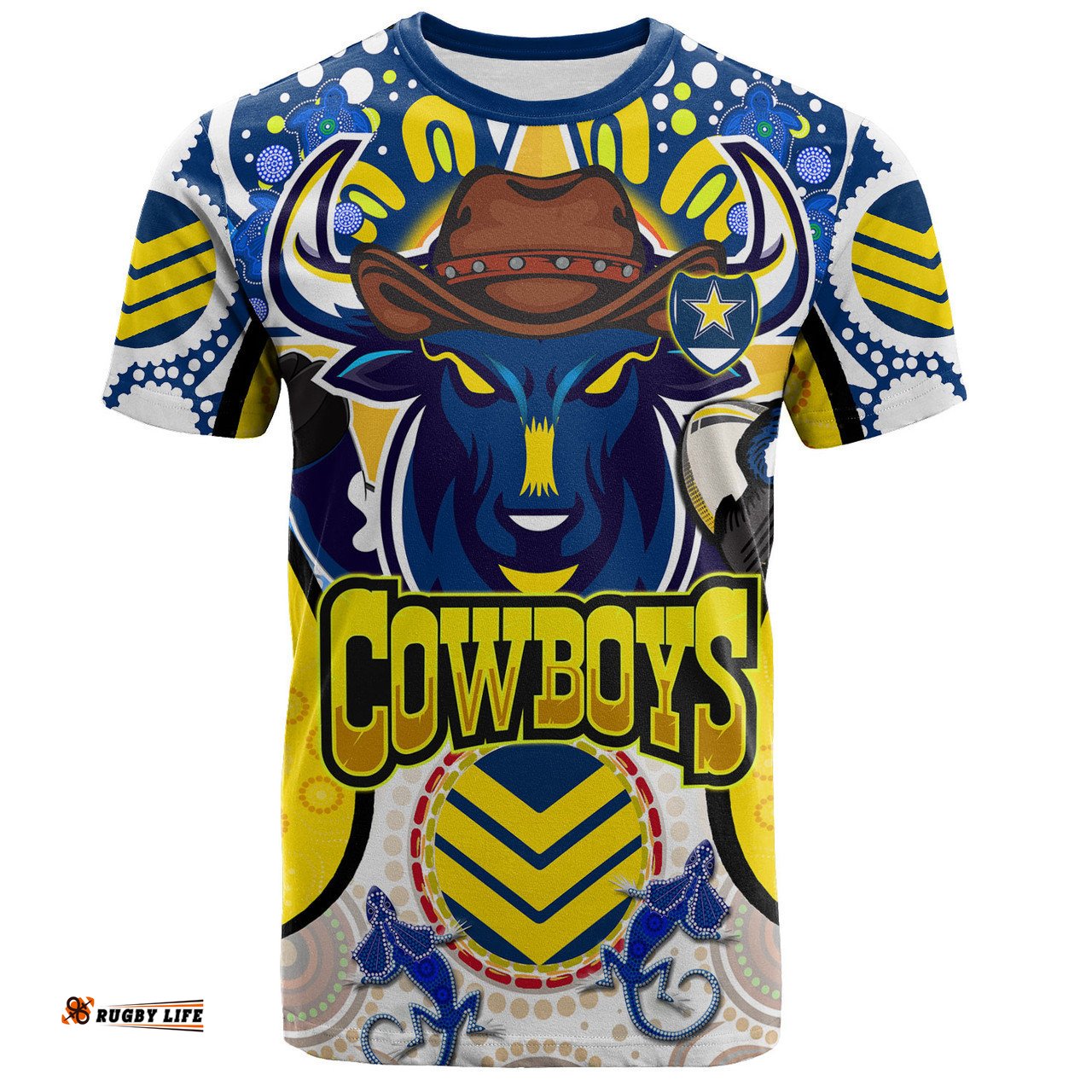 Amazing Aussie North Queensland Cowboys Custom Indigenous T-Shirt - North Queensland Cowboys Cows With Aboriginal Culture T-Shirt