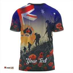 Amazing Aussie Australia Custom T-Shirt -  Anzac Day Soldiers With Australia Flag