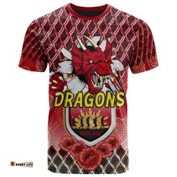 Amazing Aussie Australia Illawarra and St George T- Shirt- Aboriginal Inspired And Anzac Day With Dragons Poppy Flower Patterns T- Shirt