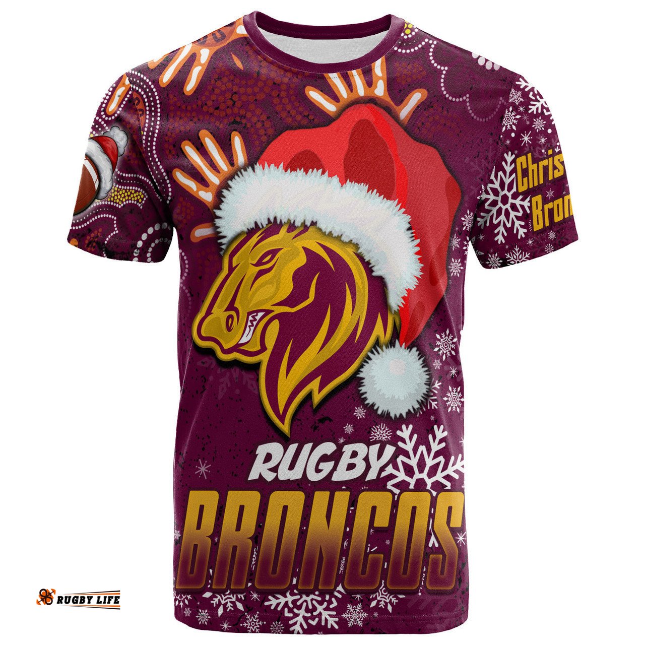 Amazing Aussie Brisbane Broncos T-shirt - Custom Christmas Santa Hat Horse Ball T-shirt