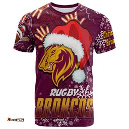 Amazing Aussie Brisbane Broncos T-shirt - Custom Christmas Santa Hat Horse Ball T-shirt