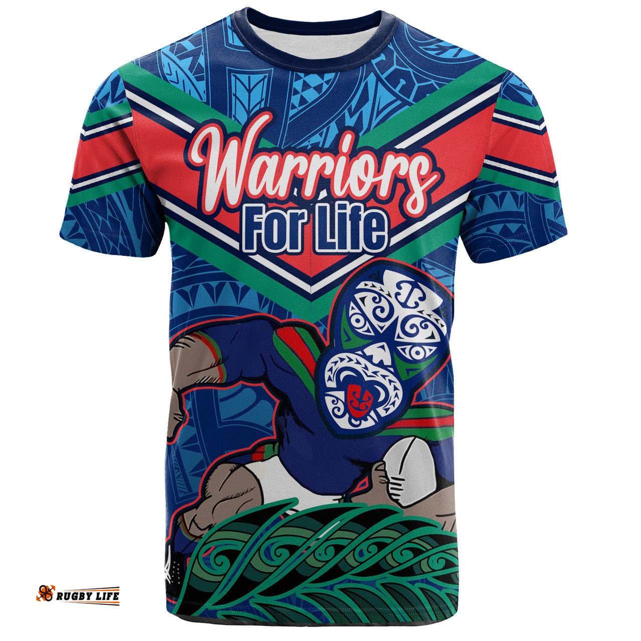 Amazing Aussie New Zealand Warriors Custom T-Shirt - Warriors For Life With Aboriginal Style T-Shirt