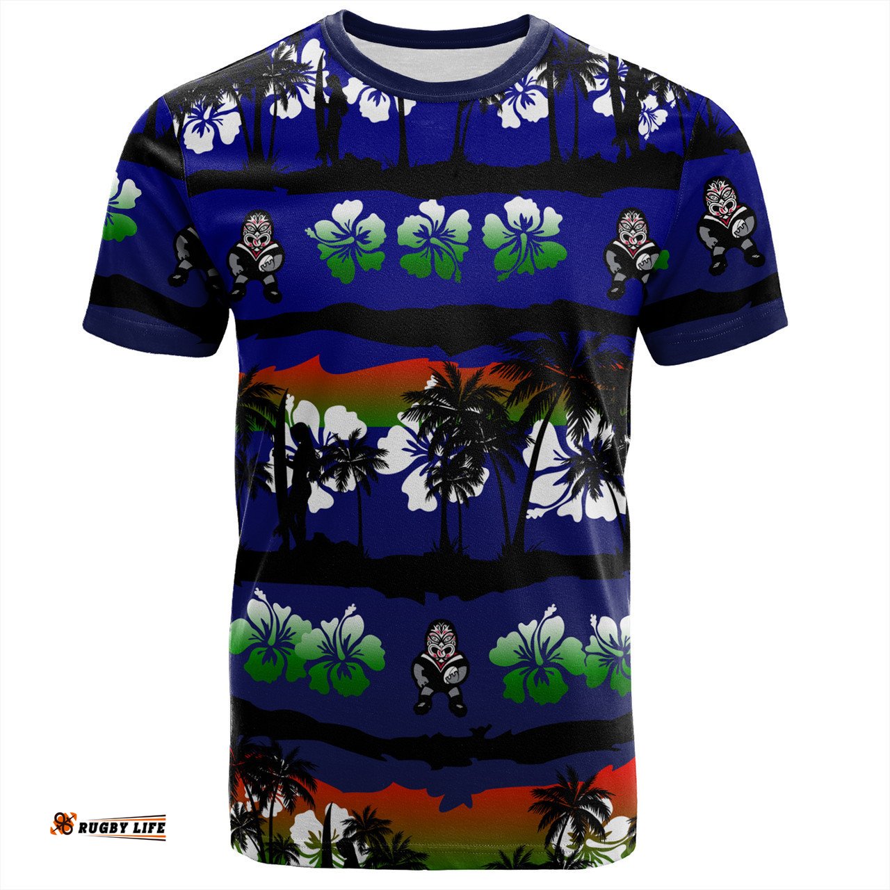 Amazing Aussie New Zealand Warriors Sport T-Shirt - Tropical Hibiscus and Coconut Trees