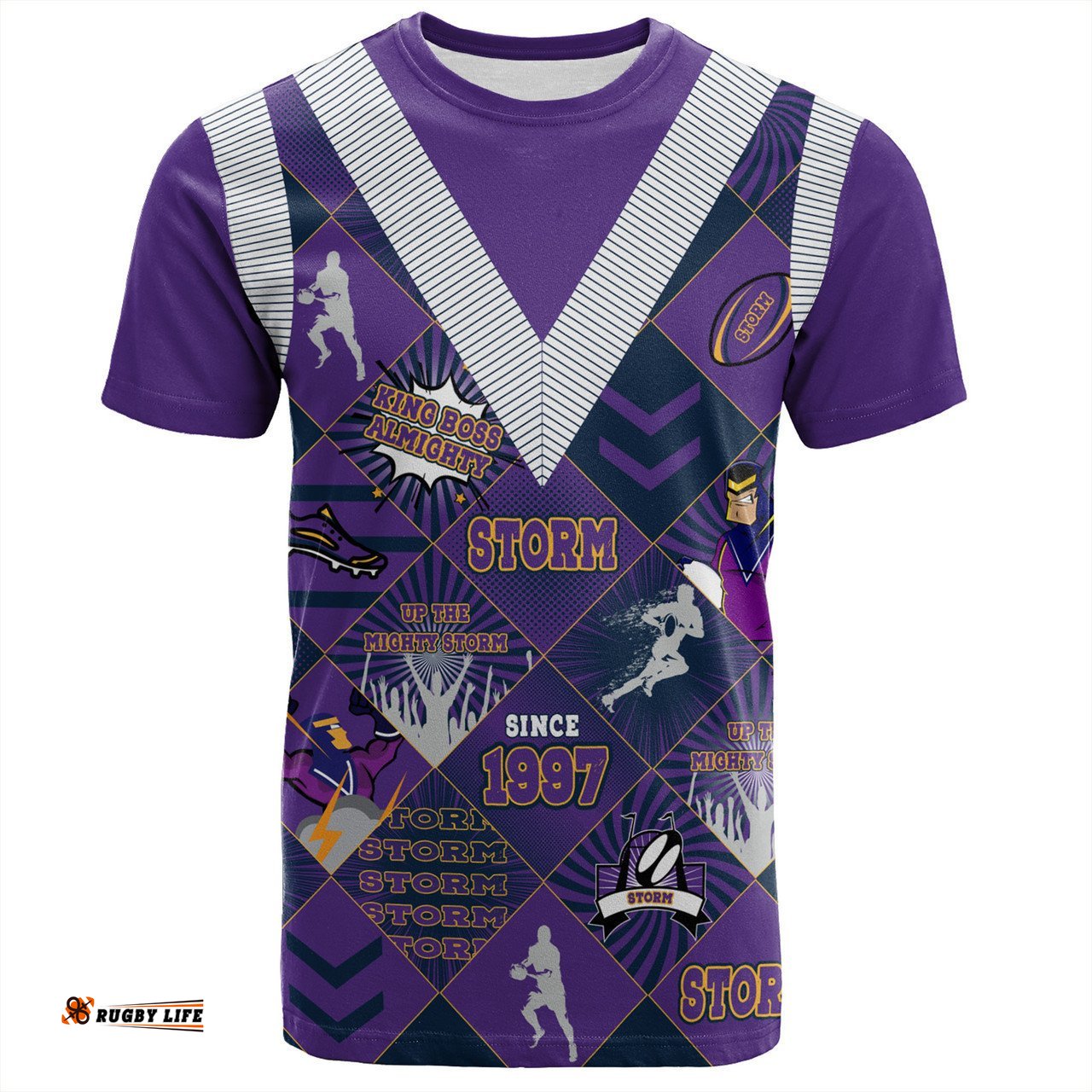 Amazing Aussie Melbourne Storm T-Shirt - Argyle Patterns Style Tough Fan Rugby For Life