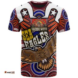 Amazing Aussie Australia Sea Eagles T- Shirt - Custom Naidoc Week Eagle Aboriginal Inspired Dot Artwork ''Get up, Stand Up, Show Up'' Aboriginal Inspired Culture T- Shirt
