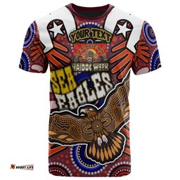 Amazing Aussie Australia Sea Eagles T- Shirt - Custom Naidoc Week Eagle Aboriginal Inspired Dot Artwork ''Get up, Stand Up, Show Up'' Aboriginal Inspired Culture T- Shirt