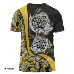 Amazing Aussie Australia  Warratah Goanna Aboriginal T-shirt - Waratah Flowers With Yellow Lizards, Stones, Sand Dot Art Painting Inspired T-shirt