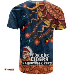 Amazing Aussie Australia Naidoc Week Custom T-Shirt - For Our Elders Naidoc Week Snake Aboriginal Painting With Flag (Blue)