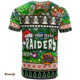 Amazing Aussie Canberra Raiders Christmas T-Shirt - Custom Xmas Raider Christmas Balls, Snowflake With Aboriginal Inspired Patterns T-Shirt