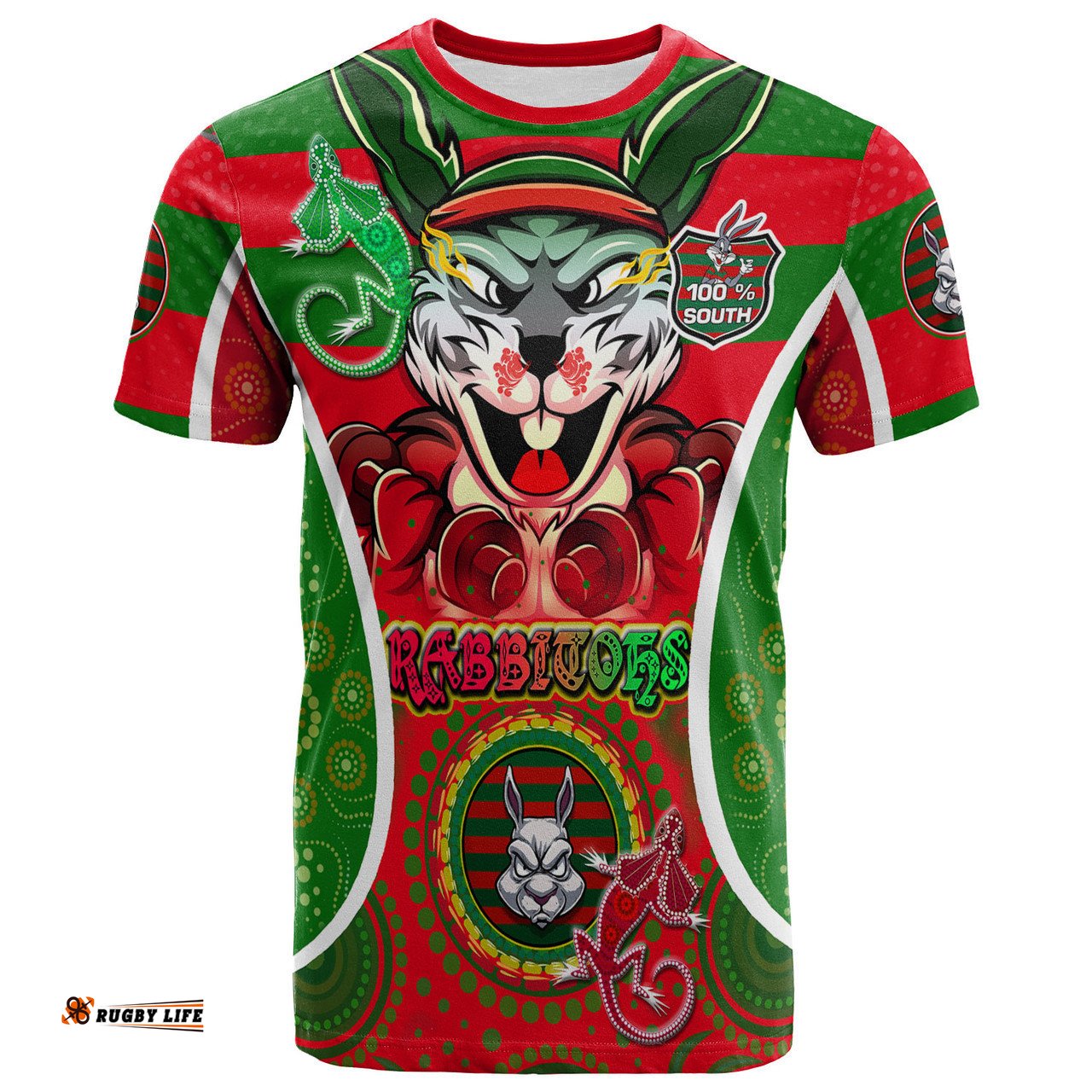 Amazing Aussie South Sydney Rabbitohs T-Shirt - 100% South Personalised Player And Number Indigenous T-Shirt