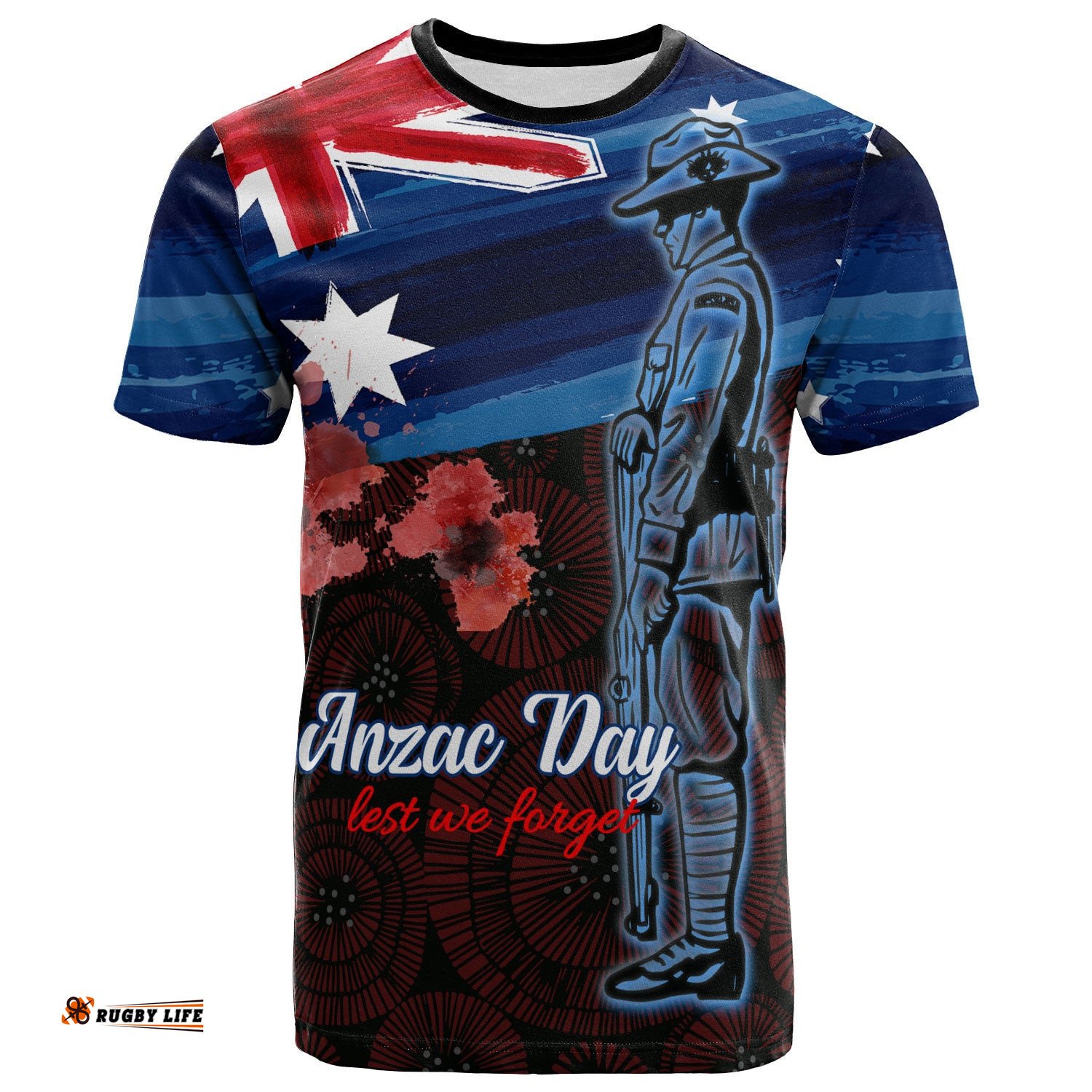 australia anzac day t shirt poppy flowers with australia flag