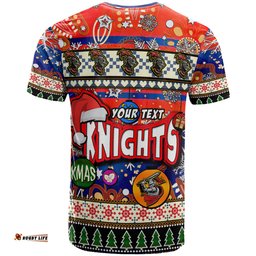 Amazing Aussie Newcastle Knights Christmas T-Shirt - Custom Xmas Newcastle Knights Christmas Balls, Snowflake With Aboriginal Inspired Patterns T-Shirt