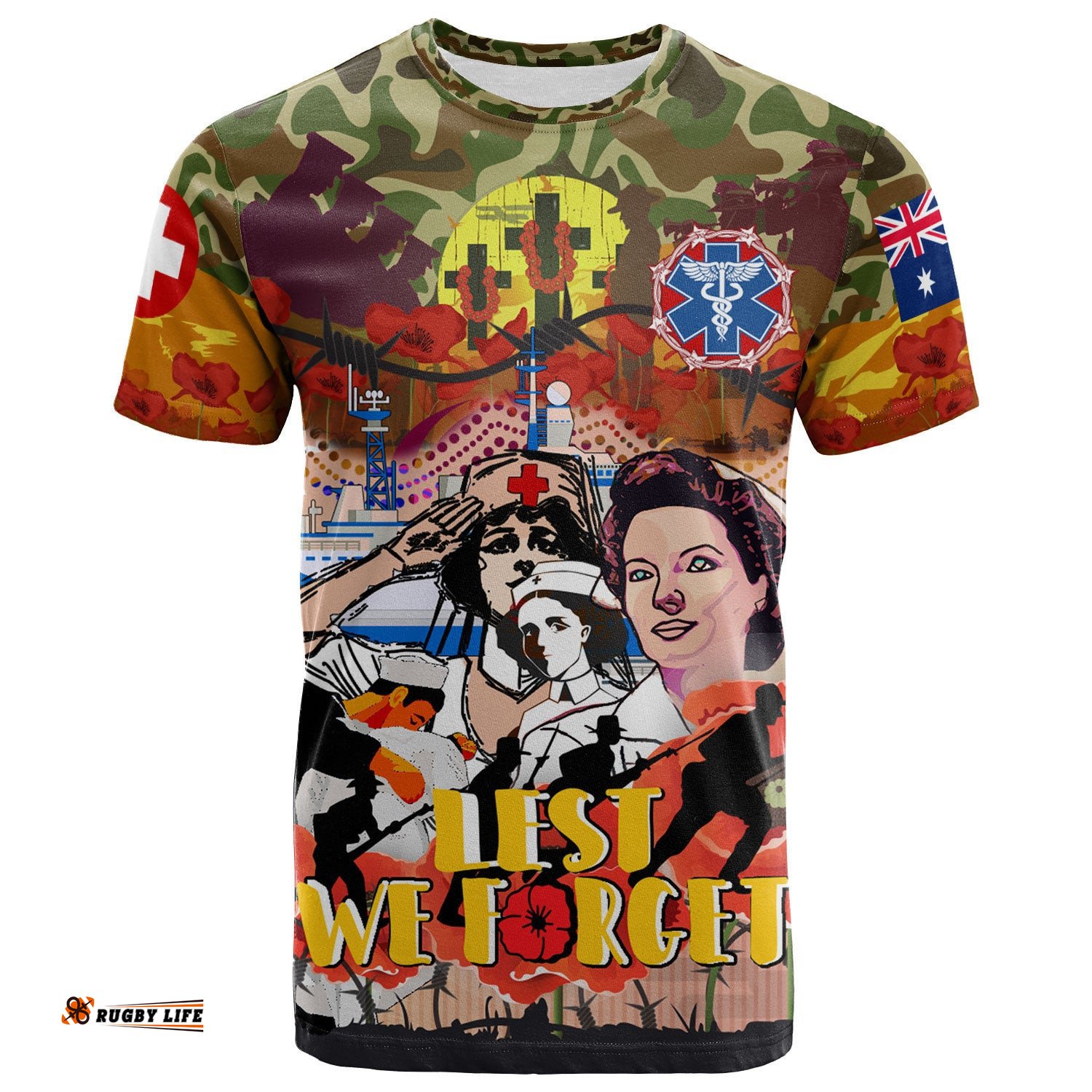 royal australian army medical corps t shirt custom nurses at war lest we forget poppy anzac commemoration t shirt