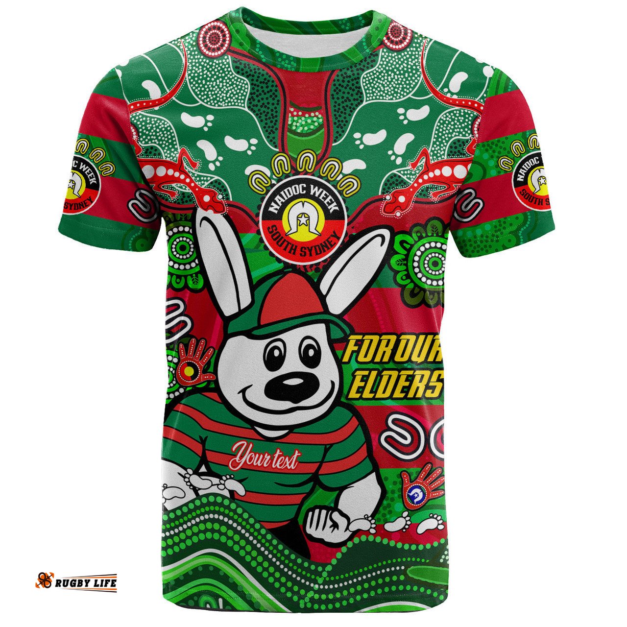 Amazing Aussie South Sydney Rabbitohs Custom T-shirt - For Our Elders Home Jersey T-shirt