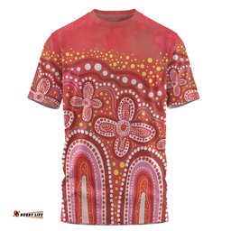 Amazing Aussie Australia Aboriginal T-shirt - Dot painting illustration in Aboriginal style Red T-shirt