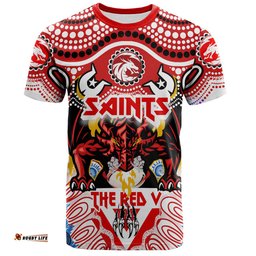 Amazing Aussie St. George Illawarra Dragons Indigenous Custom T-shirt - The RED V With Indigenous Culture T-shirt
