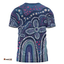 Amazing Aussie Australia Aboriginal T-shirt - Dot painting illustration in Aboriginal style Blue T-shirt