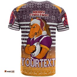 Amazing Aussie Brisbane Broncos Christmas Custom T-shirt - Brisbane Broncos Penrith Panthers Merry Christmas With Snowflake Pattern T-Shirt