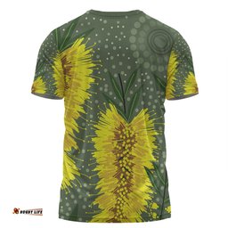 Amazing Aussie Australia Aboriginal T-shirt - Yellow Bottle Brush Flora In Aboriginal Painting T-shirt