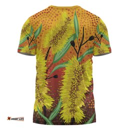 Amazing Aussie Australia Aboriginal T-shirt - Aboriginal Art Of Yellow Bottle Brush Plant T-shirt