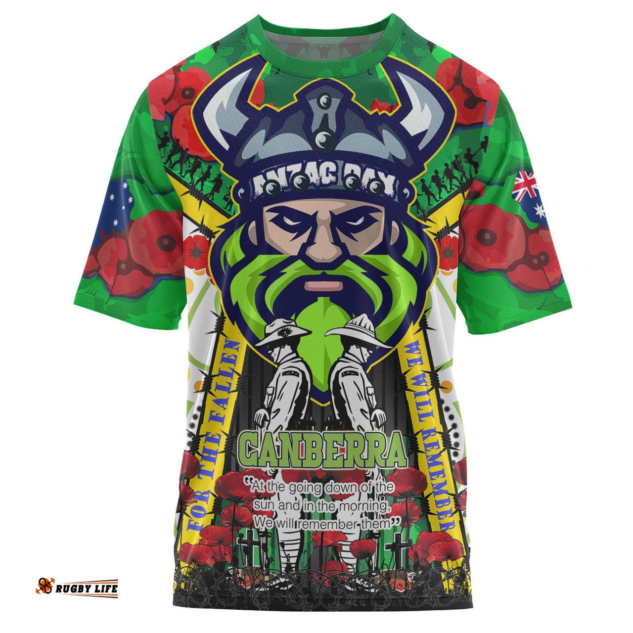 Amazing Aussie Canberra Raiders Anzac Watercolour Custom T-shirt - Remembrance Canberra Raiders Anzac Day With Poppy Flower